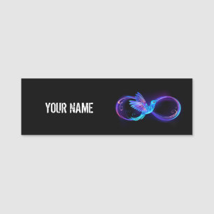 Neon Infinity Symbol mit dem leuchtenden Hummingbi Namensschild