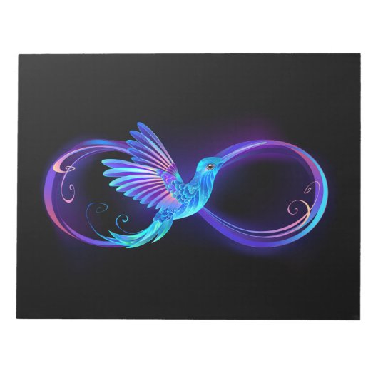 Neon Infinity Symbol mit dem leuchtenden Hummingbi Notizblock (Vorderseite)