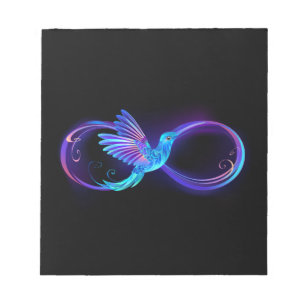 Neon Infinity Symbol mit dem leuchtenden Hummingbi Notizblock