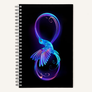 Neon Infinity Symbol mit dem leuchtenden Hummingbi Notizblock