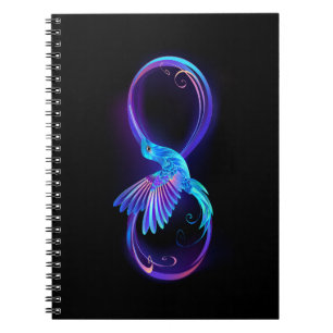 Neon Infinity Symbol mit dem leuchtenden Hummingbi Notizblock