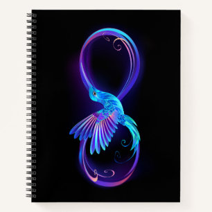 Neon Infinity Symbol mit dem leuchtenden Hummingbi Notizblock