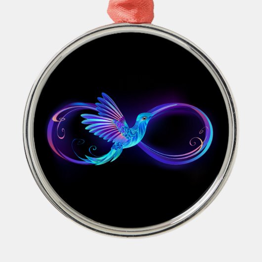 Neon Infinity Symbol mit dem leuchtenden Hummingbi Ornament Aus Metall (Vorne)