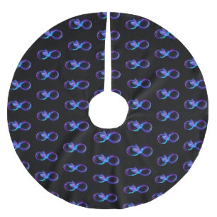 Neon Infinity Symbol mit dem leuchtenden Hummingbi Polyester Weihnachtsbaumdecke