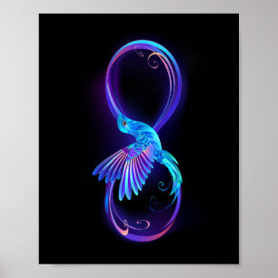 Neon Infinity Symbol mit dem leuchtenden Hummingbi Poster