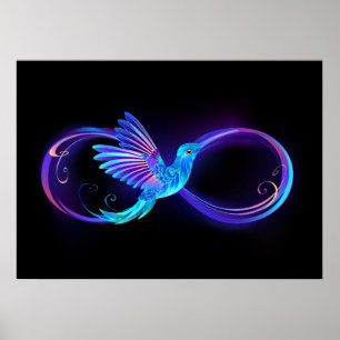 Neon Infinity Symbol mit dem leuchtenden Hummingbi Poster
