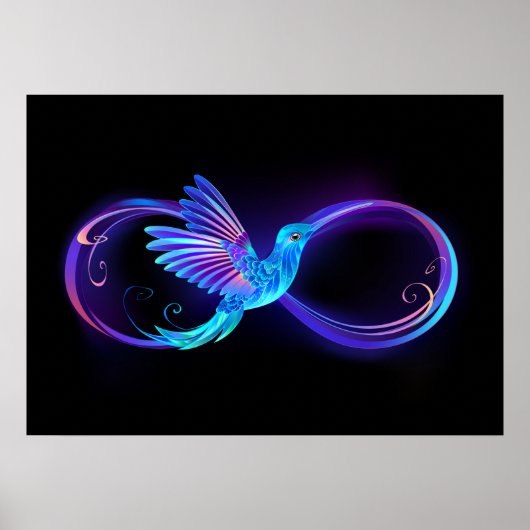 Neon Infinity Symbol mit dem leuchtenden Hummingbi Poster (Vorne)