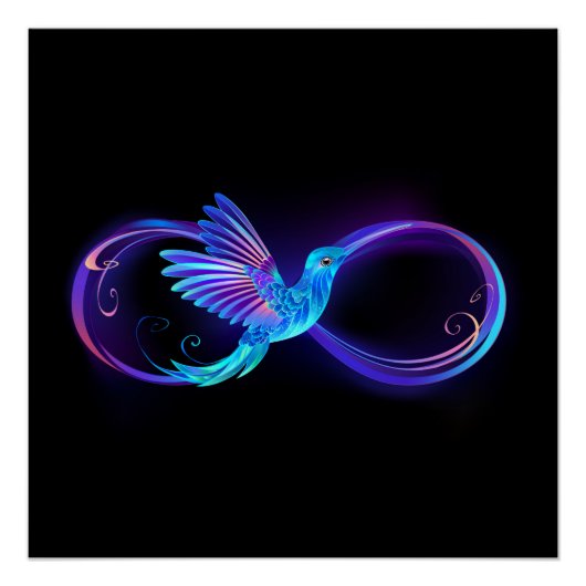 Neon Infinity Symbol mit dem leuchtenden Hummingbi Poster (Vorderseite)
