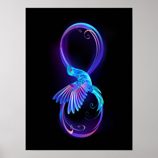Neon Infinity Symbol mit dem leuchtenden Hummingbi Poster (Vorne)