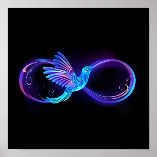 Neon Infinity Symbol mit dem leuchtenden Hummingbi Poster (Vorne)