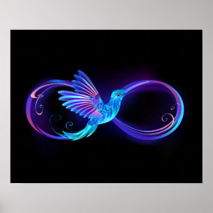 Neon Infinity Symbol mit dem leuchtenden Hummingbi Poster