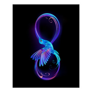 Neon Infinity Symbol mit dem leuchtenden Hummingbi Poster