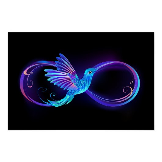 Neon Infinity Symbol mit dem leuchtenden Hummingbi Poster (Vorderseite)