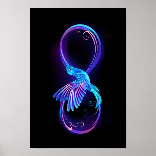 Neon Infinity Symbol mit dem leuchtenden Hummingbi Poster (Vorne)