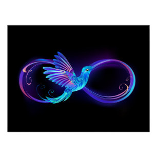Neon Infinity Symbol mit dem leuchtenden Hummingbi Poster