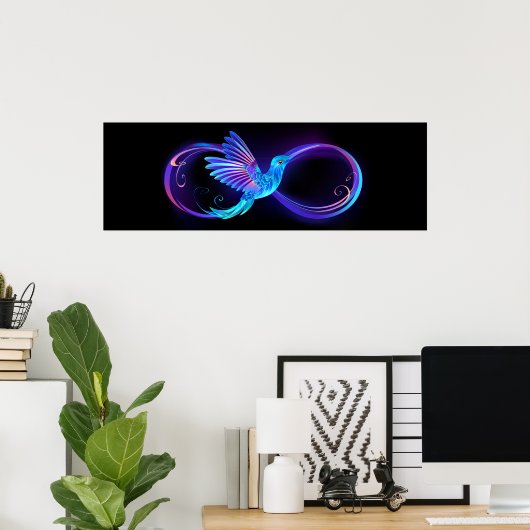 Neon Infinity Symbol mit dem leuchtenden Hummingbi Poster (Heimbüro)