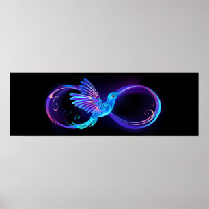 Neon Infinity Symbol mit dem leuchtenden Hummingbi Poster