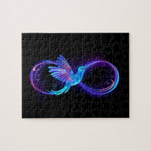 Neon Infinity Symbol mit dem leuchtenden Hummingbi Puzzle