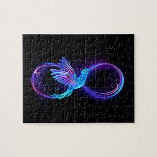 Neon Infinity Symbol mit dem leuchtenden Hummingbi Puzzle (Horizontal)