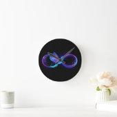 Neon Infinity Symbol mit dem leuchtenden Hummingbi Runde Wanduhr (Zuhause)