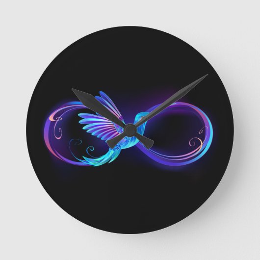 Neon Infinity Symbol mit dem leuchtenden Hummingbi Runde Wanduhr (Vorderseite)