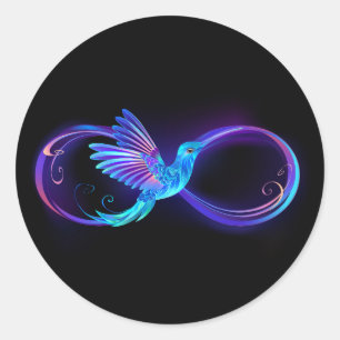 Neon Infinity Symbol mit dem leuchtenden Hummingbi Runder Aufkleber