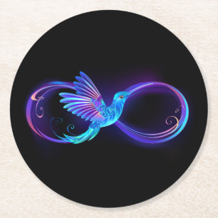 Neon Infinity Symbol mit dem leuchtenden Hummingbi Runder Pappuntersetzer