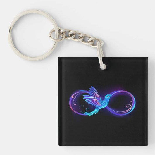 Neon Infinity Symbol mit dem leuchtenden Hummingbi Schlüsselanhänger (Vorderseite)