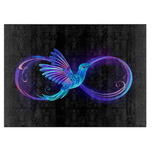 Neon Infinity Symbol mit dem leuchtenden Hummingbi Schneidebrett (Vorderseite)