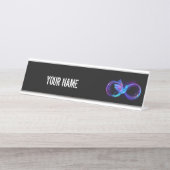Neon Infinity Symbol mit dem leuchtenden Hummingbi Schreibtischnamensplakette (Vorderseite )