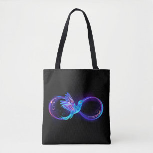 Neon Infinity Symbol mit dem leuchtenden Hummingbi Tasche