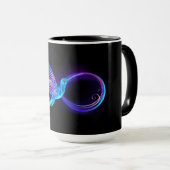 Neon Infinity Symbol mit dem leuchtenden Hummingbi Tasse (VorderseiteRechts)