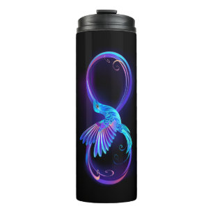 Neon Infinity Symbol mit dem leuchtenden Hummingbi Thermosbecher
