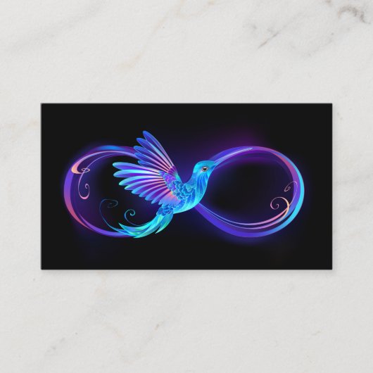 Neon Infinity Symbol mit dem leuchtenden Hummingbi Treuekarte (Vorderseite)