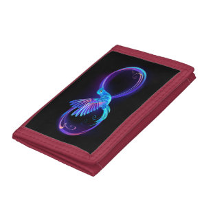 Neon Infinity Symbol mit dem leuchtenden Hummingbi Tri-fold Geldbeutel
