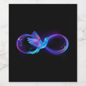 Neon Infinity Symbol mit dem leuchtenden Hummingbi Weinetikett (Einzelnes Label)