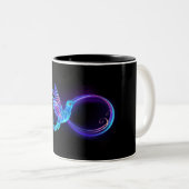 Neon Infinity Symbol mit dem leuchtenden Hummingbi Zweifarbige Tasse (VorderseiteRechts)