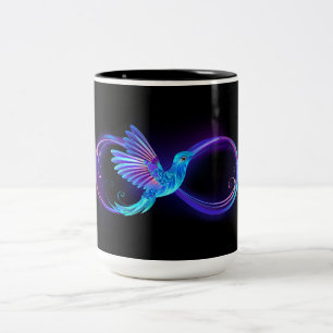 Neon Infinity Symbol mit dem leuchtenden Hummingbi Zweifarbige Tasse