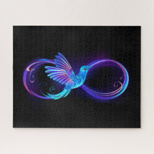 Neon-Infinity-Symbol mit leuchtendem Kolibri Puzzle
