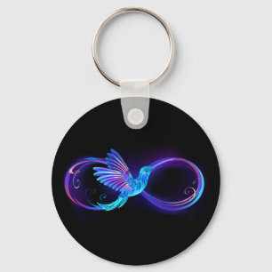 Neon-Infinity-Symbol mit leuchtendem Kolibri Schlüsselanhänger