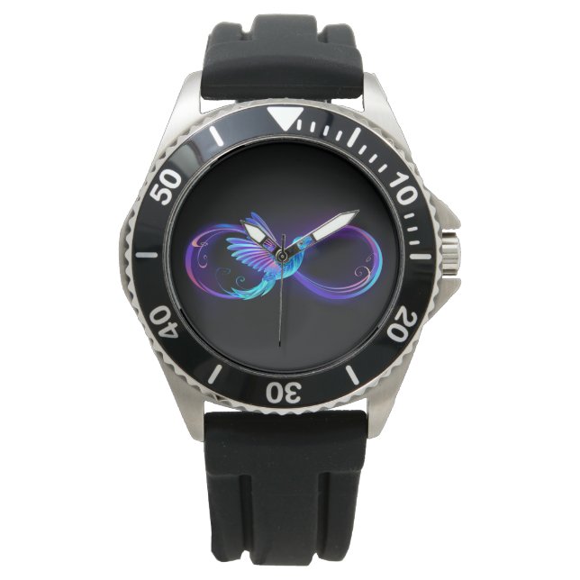 Neon Infinity Symbol with Glowing Hummingbird Armbanduhr (Vorderseite)
