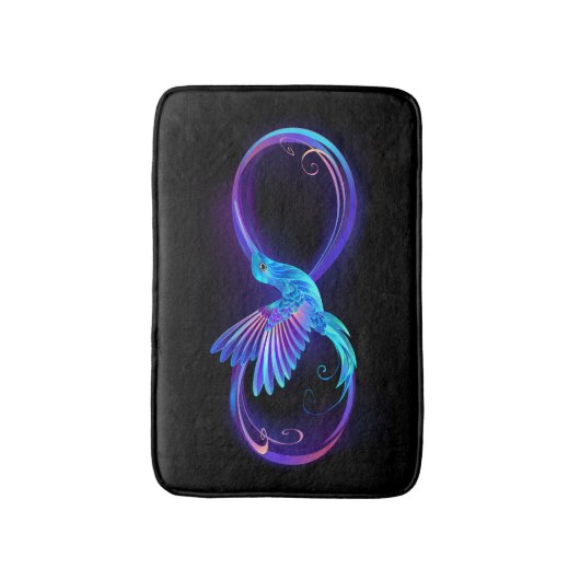 Neon Infinity Symbol with Glowing Hummingbird Badematte (Vorderseite Vertikal)