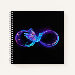 Neon Infinity Symbol with Glowing Hummingbird Notizblock