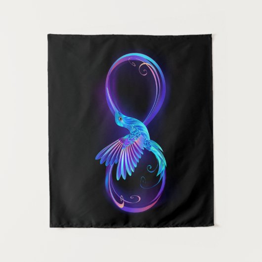 Neon Infinity Symbol with Glowing Hummingbird Wandteppich (Vorderseite)