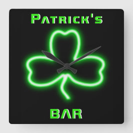 Neon Irish Pub Bar Sign Clock Kleeblatt Beer Quadratische Wanduhr