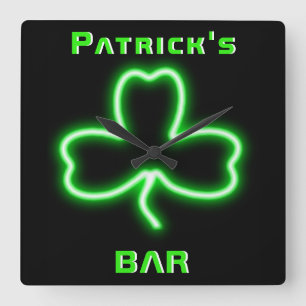 Neon Irish Pub Bar Sign Clock Kleeblatt Beer Quadratische Wanduhr