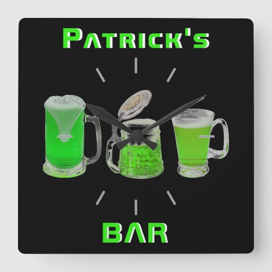 Neon Irish Pub Bar Sign Clock Personalisiert Manca Quadratische Wanduhr (Vorderseite)
