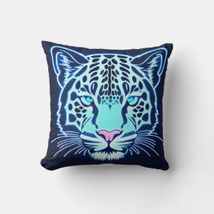 Neon Jaguar Head Kontur auf dunklem Hintergrund Kissen