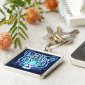 Neon Jaguar Head Kontur auf dunklem Hintergrund Schlüsselanhänger (Seite)