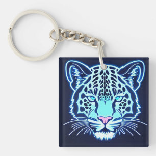 Neon-Jaguar-Kopfumriss auf dunklem Hintergrund Schlüsselanhänger